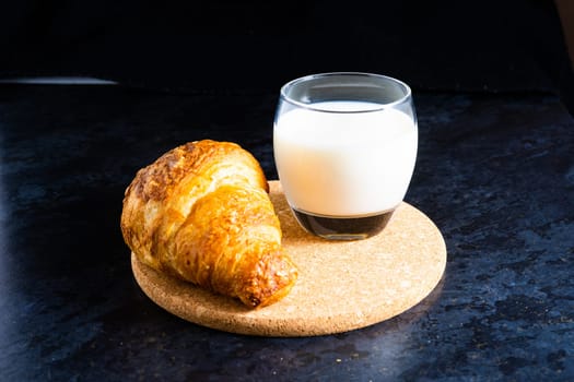 Sweet bread assorted traditional bakery, croissant, pans and a milk