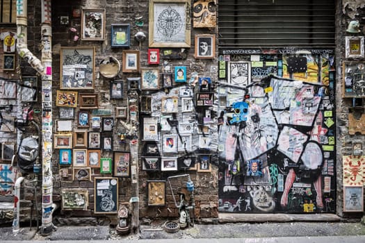 MELBOURNE, AUSTRALIA - MARCH 26 2023 -Street art and graffiti in Presgrave Place, near Collins St in Melbourne CBD on a spring morning in Victoria, Australia