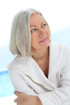 Portrait of senior woman in bathrobe