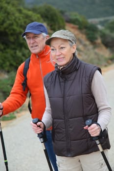 Senior couple on a walking day