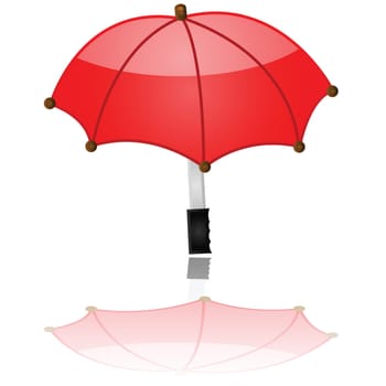 Glossy illustration showing a red umbrella reflected on a white surface