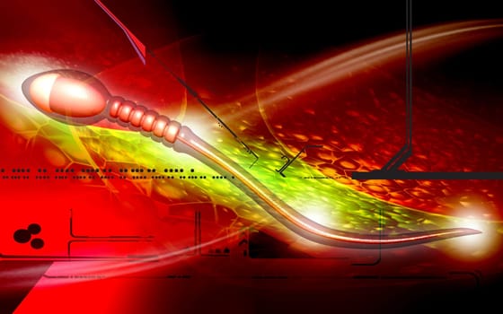 Digital illustration of sperm in colour background