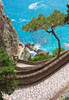 Coast of Capri Island, view of sea and sea-cliff