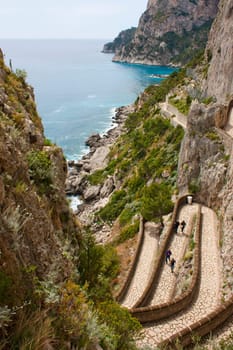 Coast of Capri Island, view of sea and sea-cliff