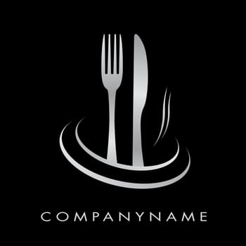 Symbole restauration couleur, avec couteau, fourchette et fumée saveur