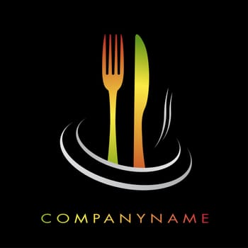 Symbole restauration couleur, avec couteau, fourchette et fumée saveur