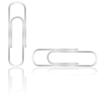 Illustration showing a couple of paper clips reflected on a white background