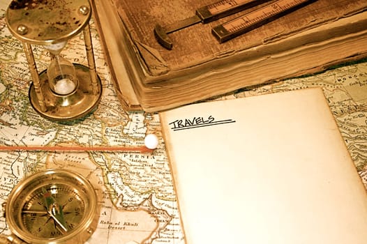 Vintage (1907 copyright EXPIRED) map of a world traveler