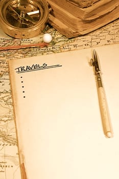 Vintage (1907 copyright EXPIRED) map of a world traveler