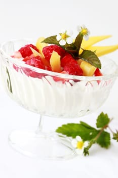 Natural yogurt with fresh fruits for breakfast or as dessert