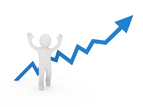 3d human man blue graph arrow forward business
