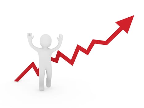 3d human man red graph arrow forward business