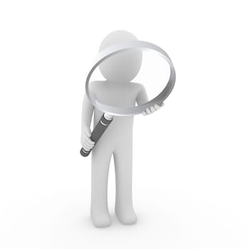 3d man human search magnifying glass lens seek