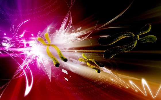 Digital illustration of chromosome in colour background