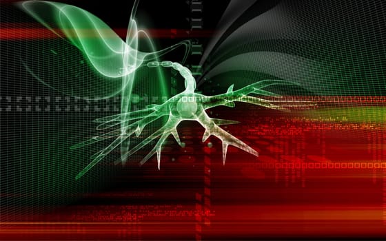 Digital illustration of neuron in colour background