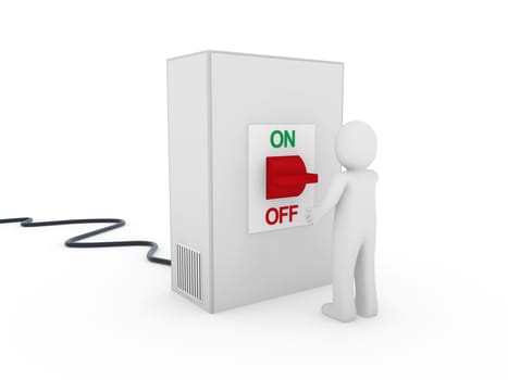 3d man switch red on off start stop