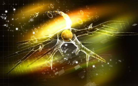 Digital illustration of neuron in colour background