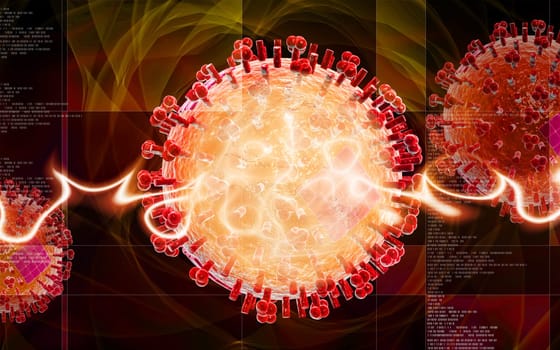 Digital illustration of influenza virus in colour background