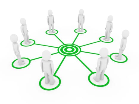 3d human men connection team teamwork circle green