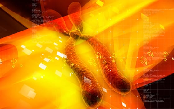 Digital illustration of chromosome in colour background