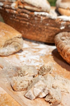 Pieces of Czech traditional bread with caraway