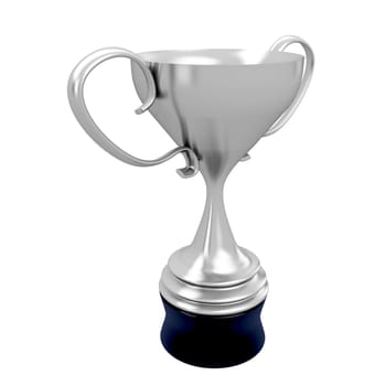 Silver trophy cup for first prize, isolated on white background