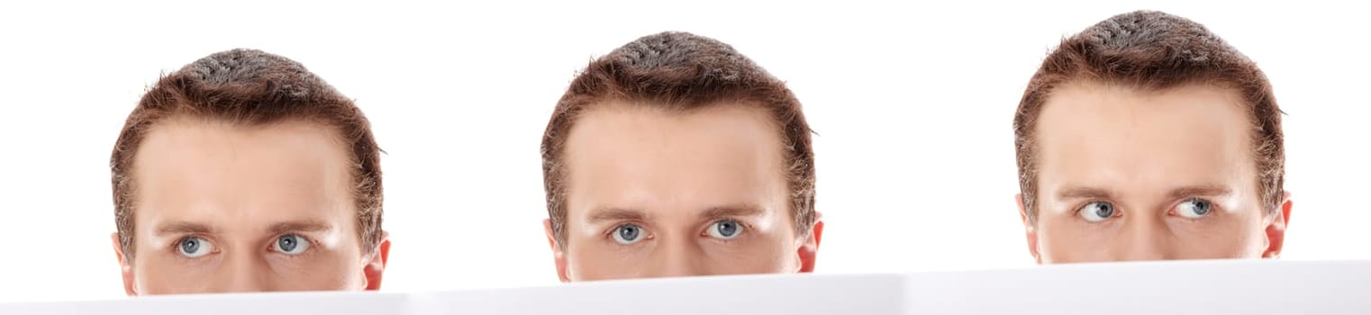 Business man with blank paper isolated