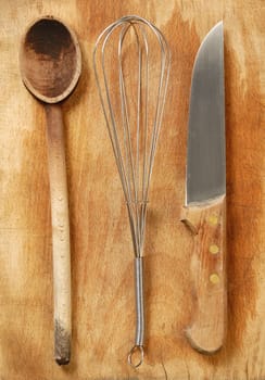 Wooden spoons and material for cooking