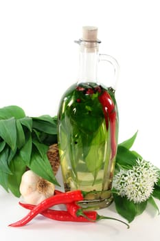 a bottle of wild garlic oil against a white background