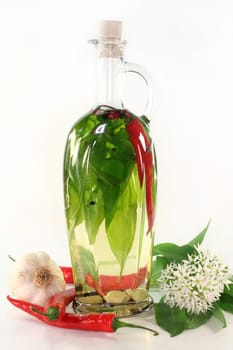 a bottle of wild garlic oil against a white background