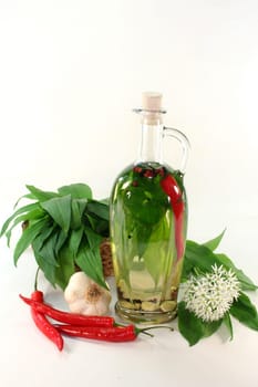 a bottle of wild garlic oil against a white background