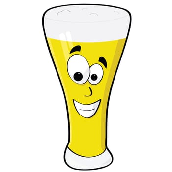 Cartoon illustration of a glass of beer with a happy face