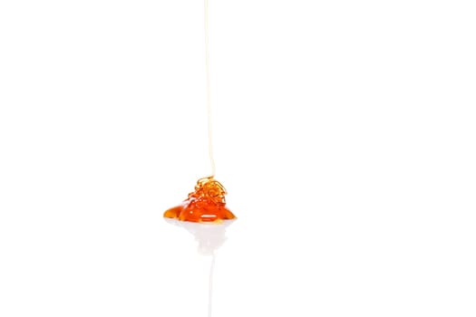 Honey flows on a white background