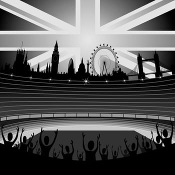 Illustration of the stadium with the London skyline on the horizon - London city - organizer of the Olympic Games 2012