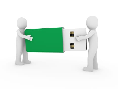 3d human men usb stick green plug memory