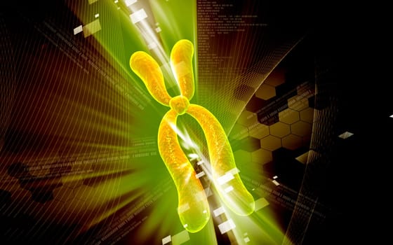 Digital illustration of chromosome in colour background