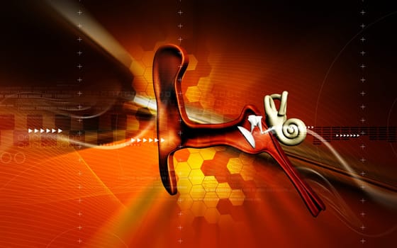 Digital illustration of ear in colour background