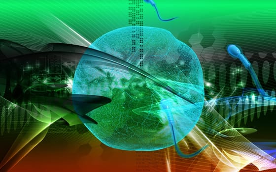 Digital illustration of sperm in colour background