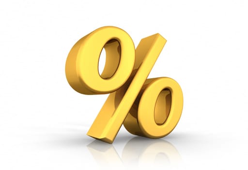 3D illustration of gold percent, isolated on white background