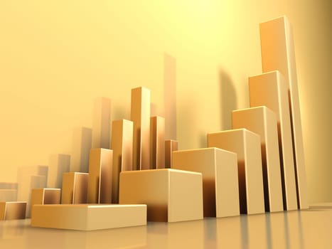 Growing charts, reflections and shadows, all in gold
