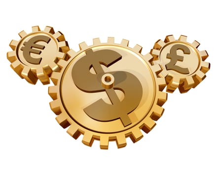 Several cogs representing how the global currency markets affect each other