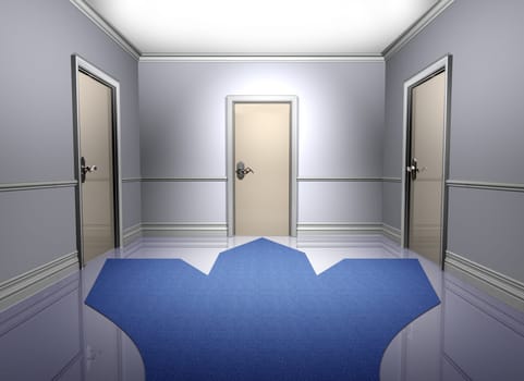 Illustration of three doorways representing a decision to be made