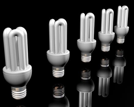 Illustration of a line of energy saving light bulbs