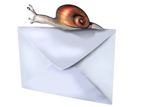 Isolated illustration of a snail perched on top of an envelope