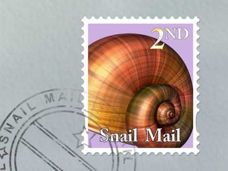 Illustration of a snail mail stamp on an envelope
