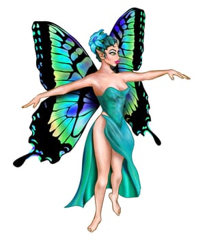 Isolated illustration of a turquoise fairy dancer