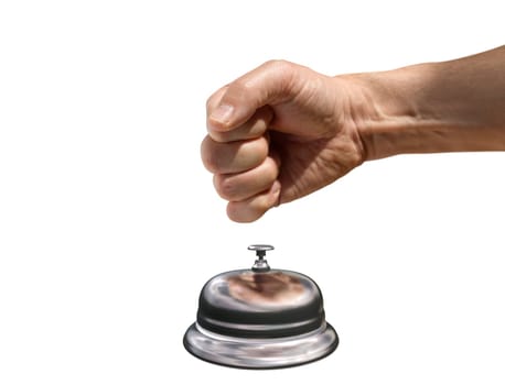 Isolated illustration of a fist banging a reception bell for attention