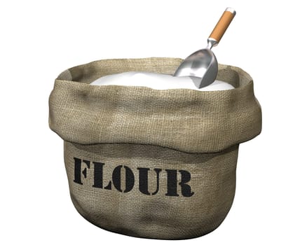 Isolated illustration of an open sack containing flour
