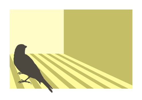 Canary bird silhouette with geometric background.