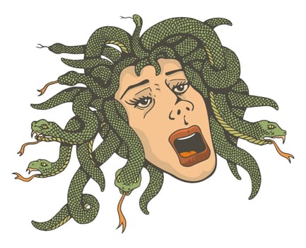 Vector illustration of Medusa head with snakes